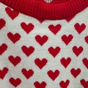 Trendyol Red and Cream Crew Neck Sweater with Heart Pattern